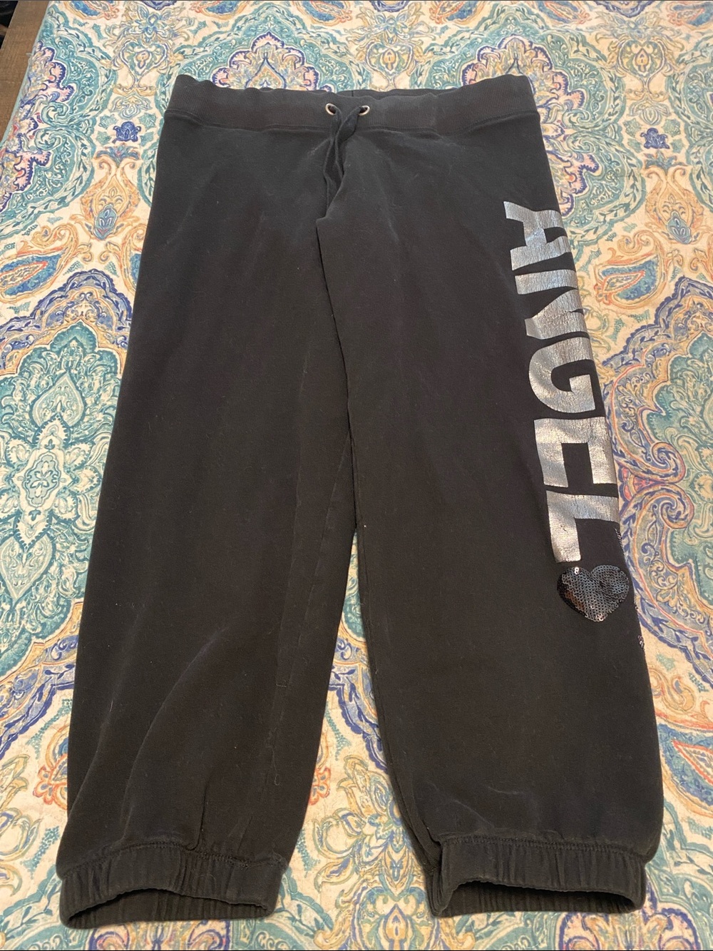 Victoria's Secret Black Joggers with Silver 'GIRL' Lettering and Sequin Heart